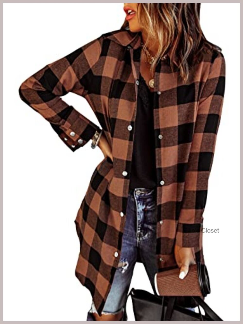 Flannel Plaid Shacket Button Down Casual Long Sleeve Jacket
